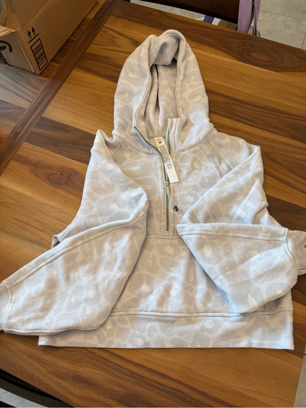 lululemon athletica Light Gray/Cream Hooded Pullover Sweater